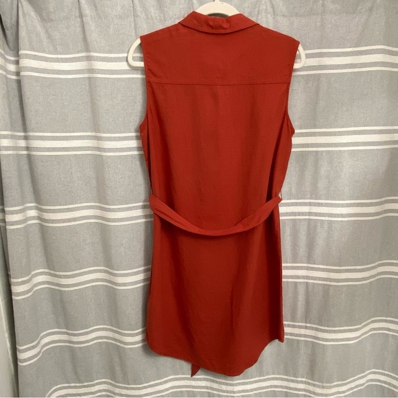 ANNE KLEIN / Rust Linen Blend Sleeveless Dress with Tie Belt Size 6 - Picture 2 of 13